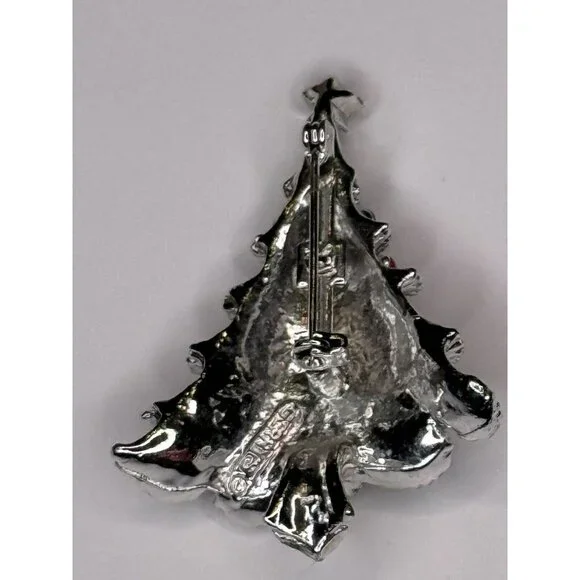 Gerrys Christmas Tree Pin Brooch Holiday Silver-Tone Rhinestone Star Top Vintage - Picture 3 of 6